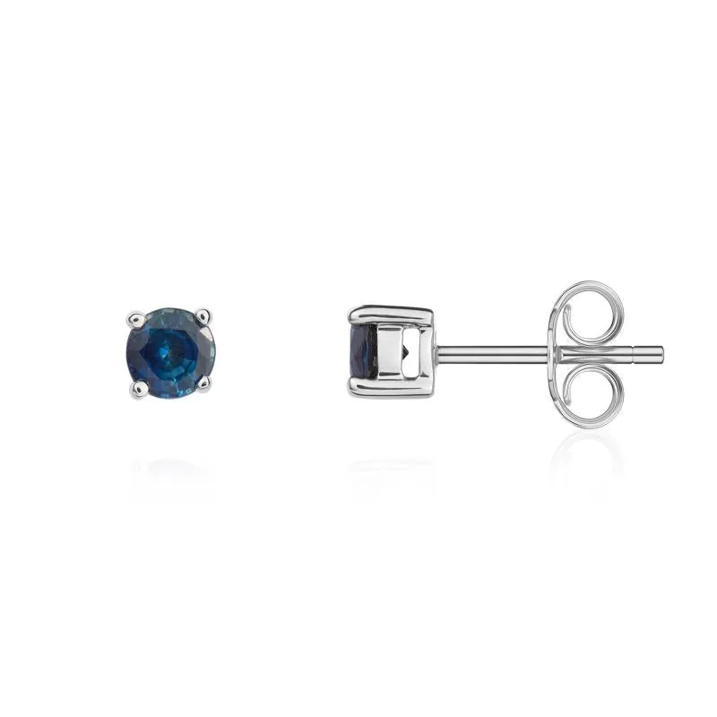 9ct White Gold Sapphire 4mm Round Claw Set Stud Earrings