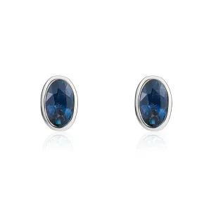 9ct White Gold Sapphire 5x3mm Oval Rub Over Set Stud Earrings