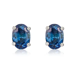 9ct White Gold Sapphire 7x5mm Oval Claw Set Stud Earrings