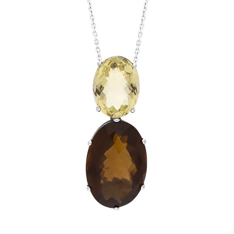 9ct White Gold Smokey Quartz Citrine Necklace D