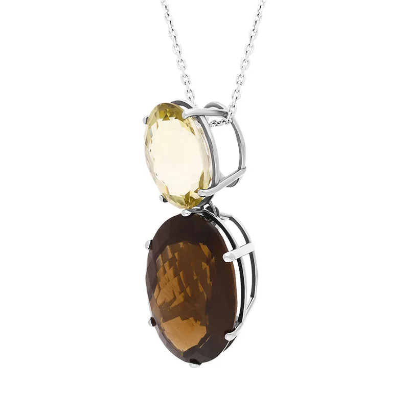 9ct White Gold Smokey Quartz Citrine Necklace D