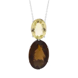 9ct White Gold Smokey Quartz Citrine Necklace D