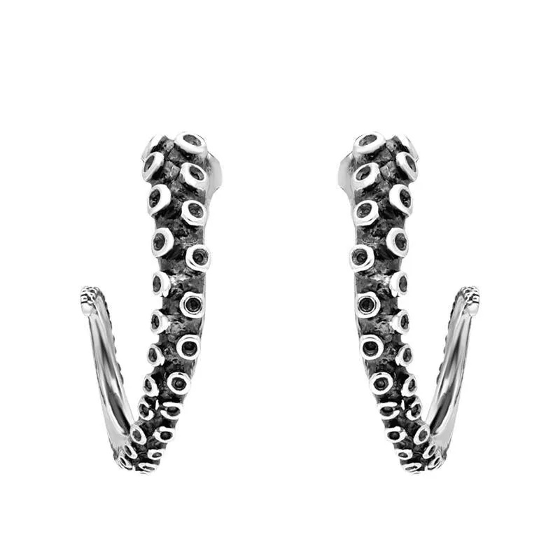 9ct White Gold Tentacle Hoop Earrings