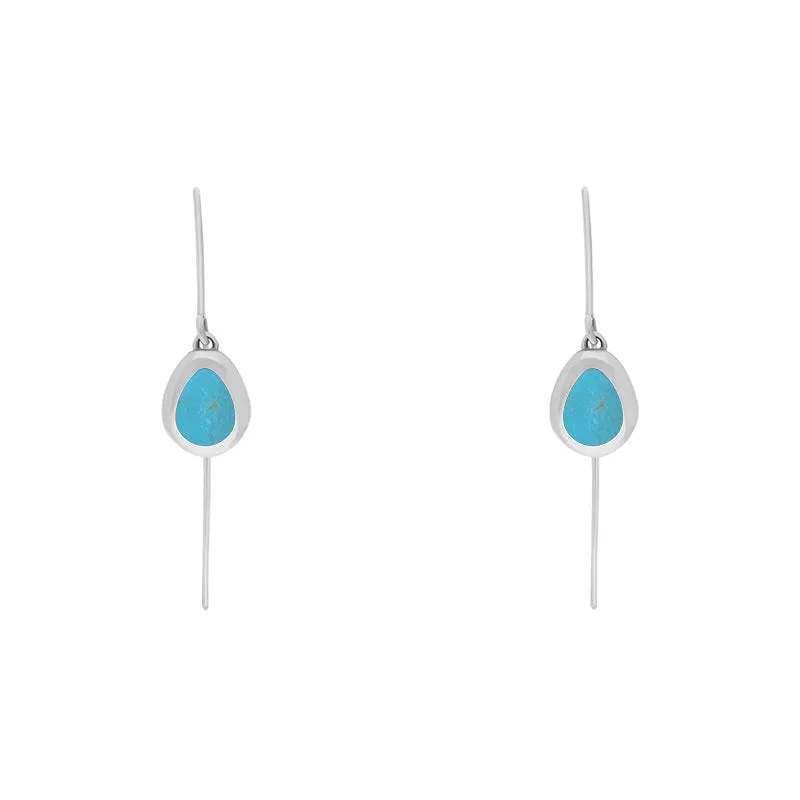 9ct White Gold Turquoise Fleur De Lis Disc Drop Earrings