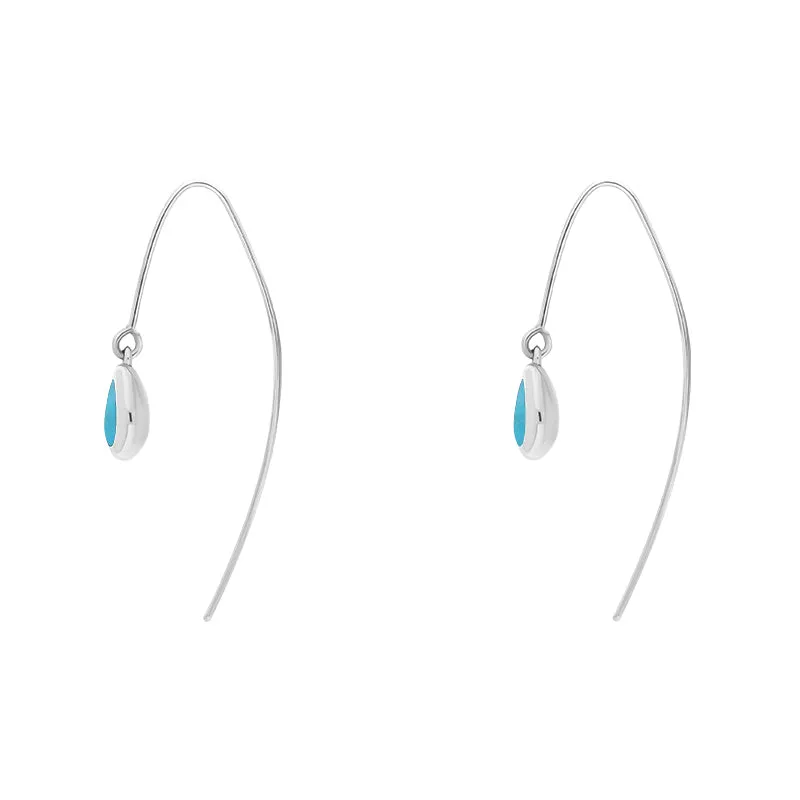 9ct White Gold Turquoise Fleur De Lis Disc Drop Earrings