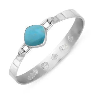 9ct White Gold Turquoise Hallmark Wide Cushion Bangle