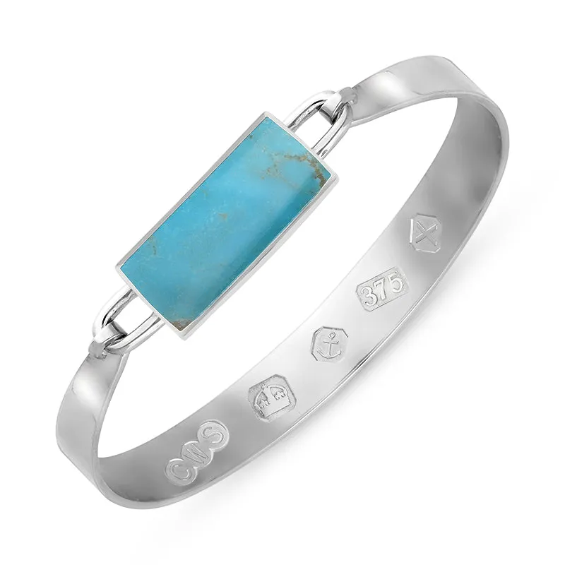 9ct White Gold Turquoise Hallmark Wide Oblong Bangle