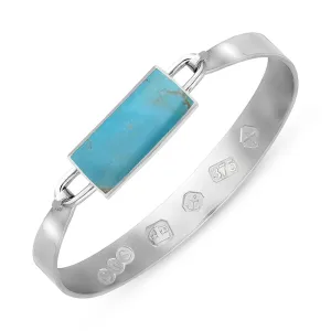 9ct White Gold Turquoise Hallmark Wide Oblong Bangle
