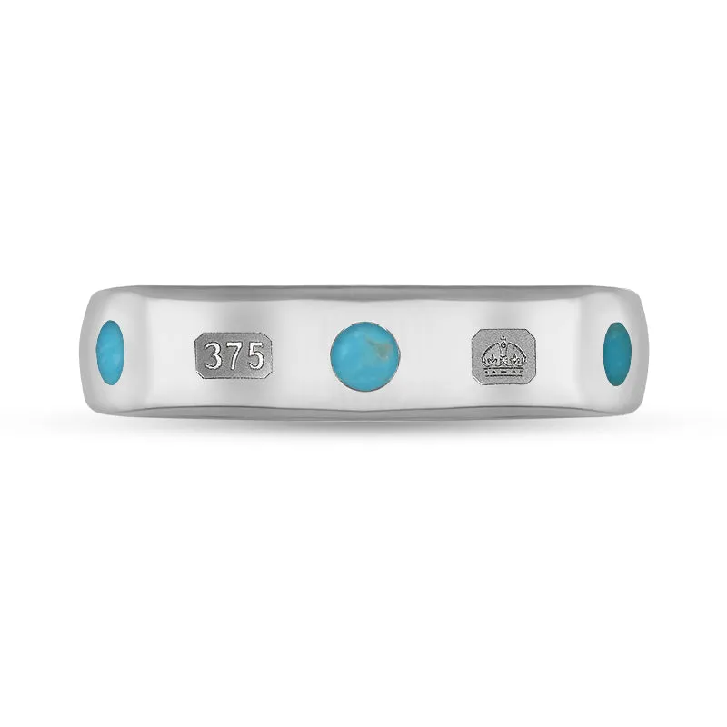 9ct White Gold Turquoise King's Coronation Hallmark 5mm Ring D