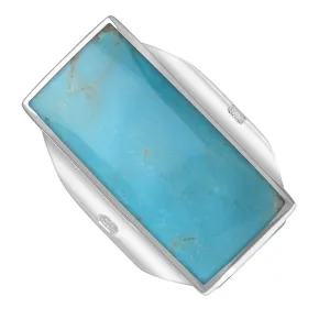 9ct White Gold Turquoise King's Coronation Hallmark Large Oblong Ring D