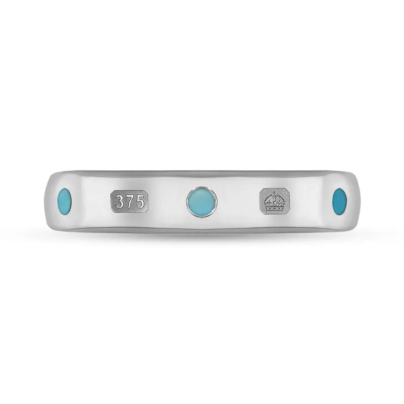9ct White Gold Turquoise Queen's Jubilee Hallmark 4mm Ring D