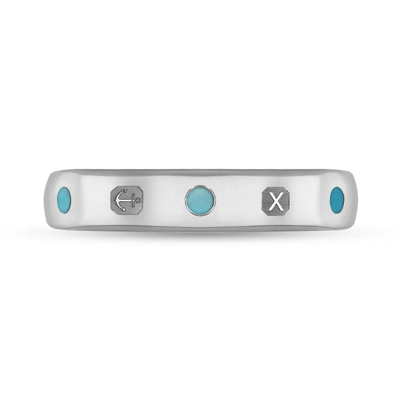 9ct White Gold Turquoise Queen's Jubilee Hallmark 4mm Ring D