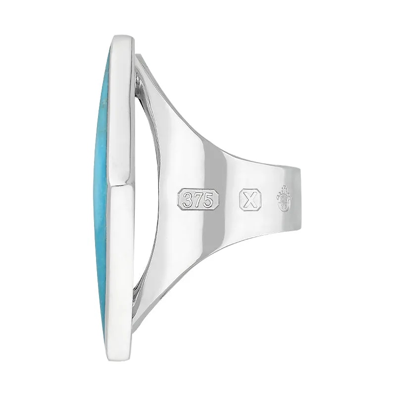 9ct White Gold Turquoise Queen's Jubilee Hallmark Large Rhombus Ring D