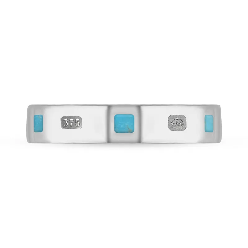 9ct White Gold Turquoise Queen's Jubilee Hallmark Princess Cut 4mm Ring D