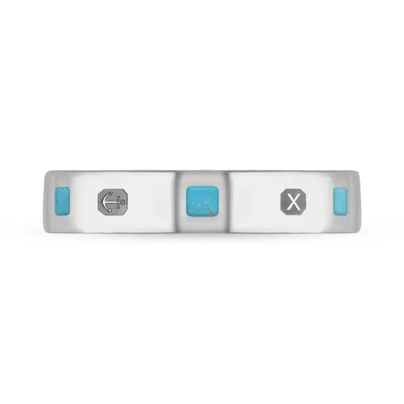 9ct White Gold Turquoise Queen's Jubilee Hallmark Princess Cut 4mm Ring D