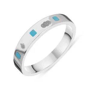 9ct White Gold Turquoise Queen's Jubilee Hallmark Princess Cut 4mm Ring D