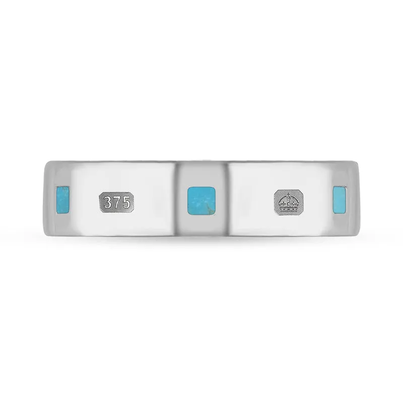 9ct White Gold Turquoise Queen's Jubilee Hallmark Princess Cut 5mm Ring D