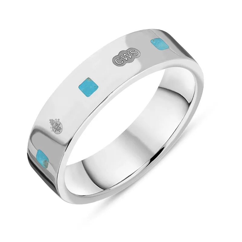 9ct White Gold Turquoise Queen's Jubilee Hallmark Princess Cut 5mm Ring D