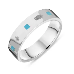 9ct White Gold Turquoise Queen's Jubilee Hallmark Princess Cut 5mm Ring D