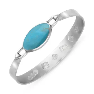 9ct White Gold Turquoise Queen's Jubilee Hallmark Wide Oval Bangle D