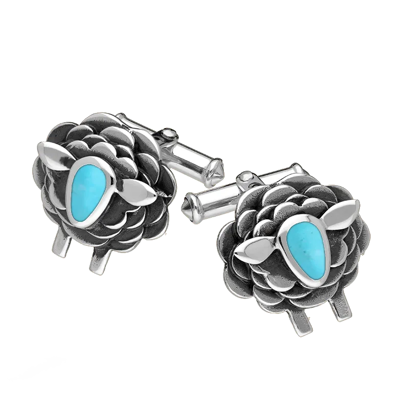 9ct White Gold Turquoise Sheep Cufflinks