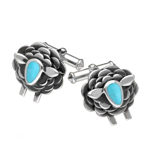 9ct White Gold Turquoise Sheep Cufflinks