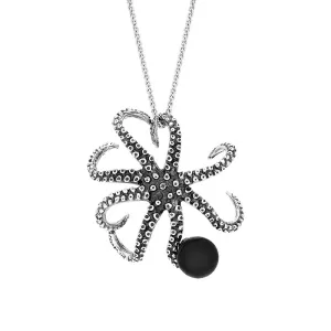 9ct White Gold Whitby Jet Bead Octopus Necklace