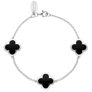 9ct White Gold Whitby Jet Bloom Four Leaf Clover Chain Bracelet