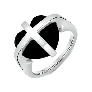 9ct White Gold Whitby Jet Cross Heart Ring