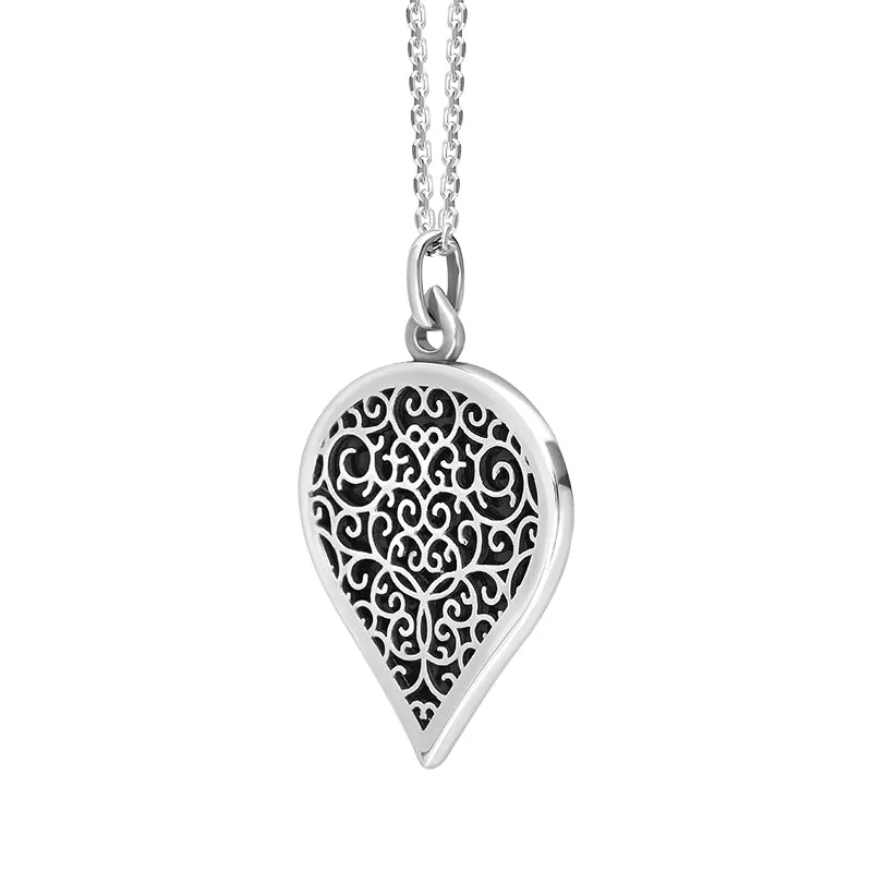 9ct White Gold Whitby Jet Flore Filigree Large Heart Necklace
