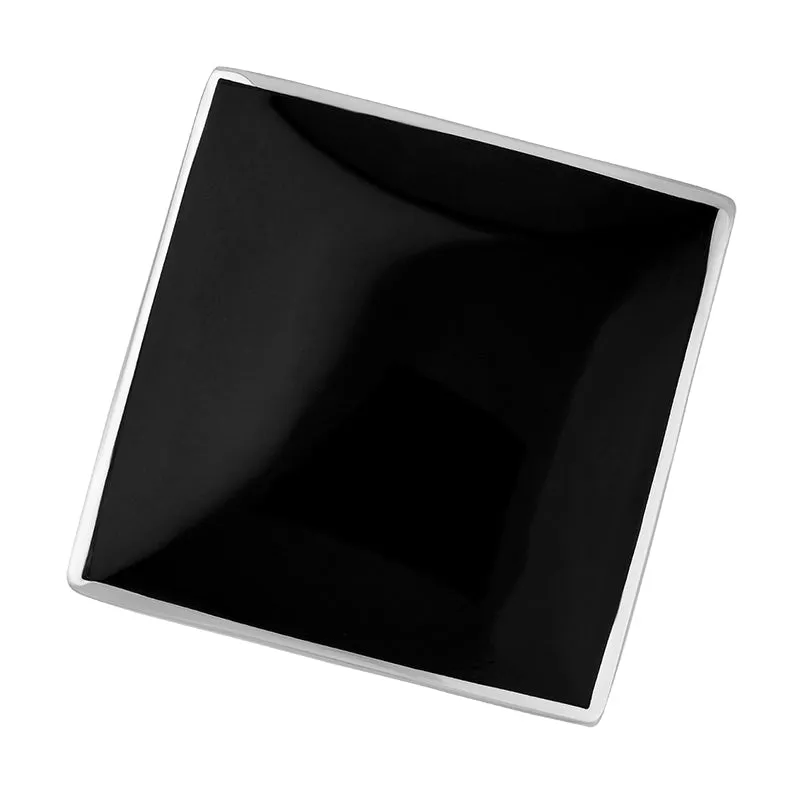 9ct White Gold Whitby Jet Hallmark Large Rhombus Ring