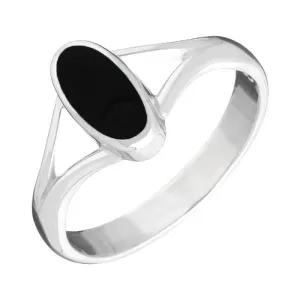 9ct White Gold Whitby Jet Heritage Oval Split Shoulder Ring