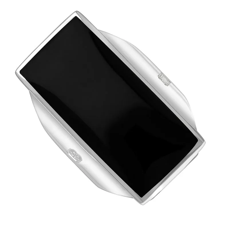 9ct White Gold Whitby Jet King's Coronation Hallmark Large Oblong Ring D