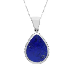 9ct White Gold Whitby Jet Lapis Lazuli Double Sided Celtic Pear Cut Fob Necklace