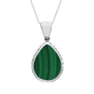 9ct White Gold Whitby Jet Malachite Double Sided Celtic Pear Cut Fob Necklace
