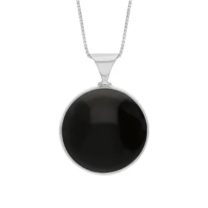 9ct White Gold Whitby Jet Mother of Pearl Queens Jubilee Hallmark Double Sided Round Necklace D