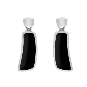 9ct White Gold Whitby Jet Organic Curved Drop Earrings D