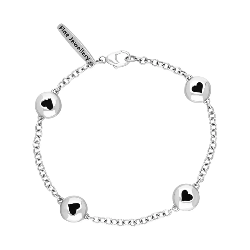9ct White Gold Whitby Jet Oval Heart Detail Four Stone Bracelet