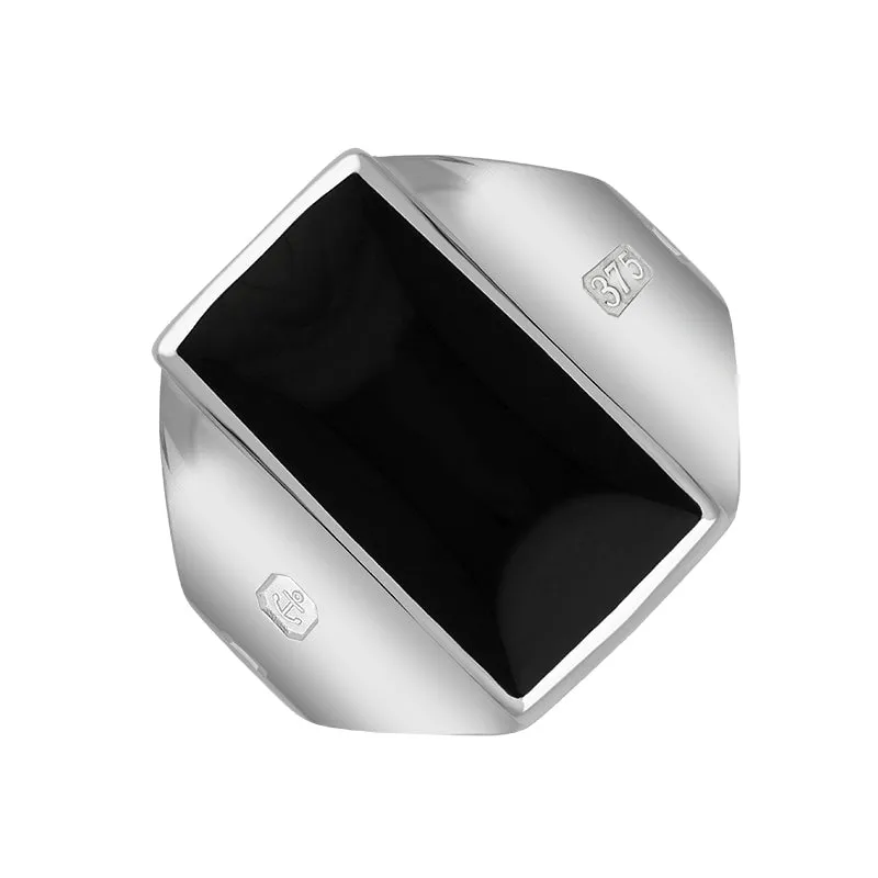 9ct White Gold Whitby Jet Queen's Jubilee Hallmark Small Oblong Ring D