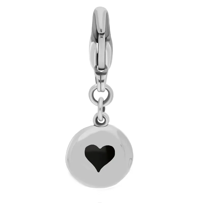 9ct White Gold Whitby Jet Round Shaped Heart Clip Charm