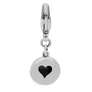 9ct White Gold Whitby Jet Round Shaped Heart Clip Charm