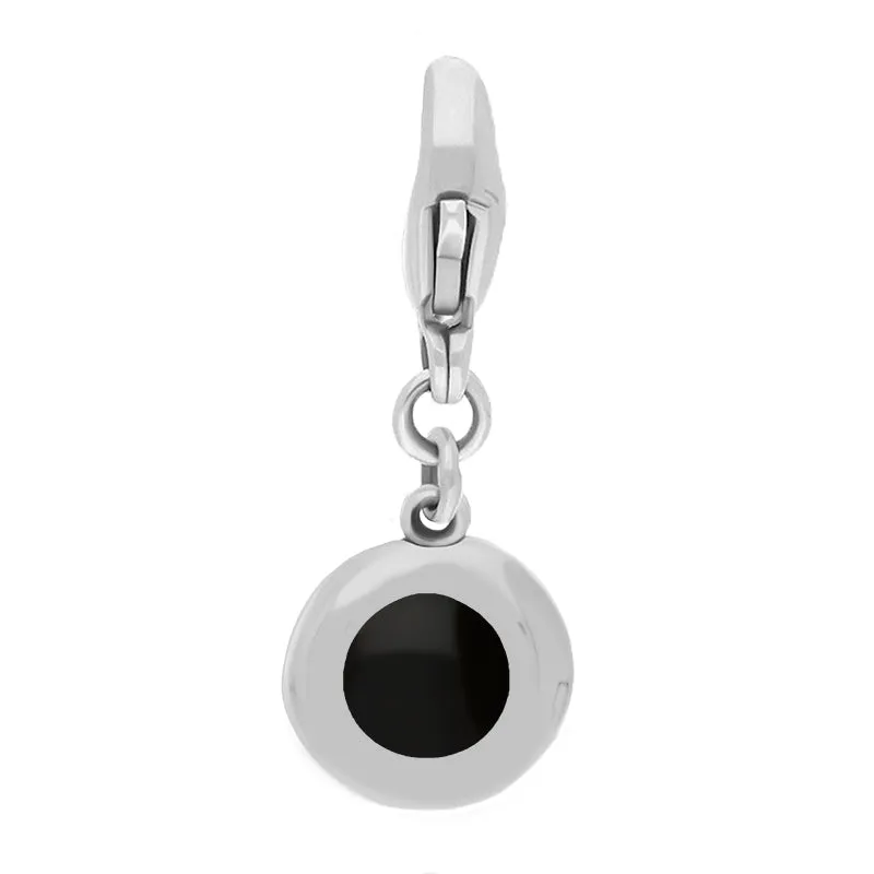 9ct White Gold Whitby Jet Round Shaped Heart Clip Charm