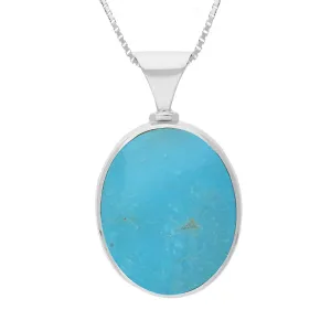 9ct White Gold Whitby Jet Turquoise Hallmark Double Sided Oval Necklace