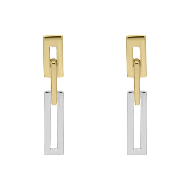 9ct Yellow And White Gold Interlocking Oblong Earrings D