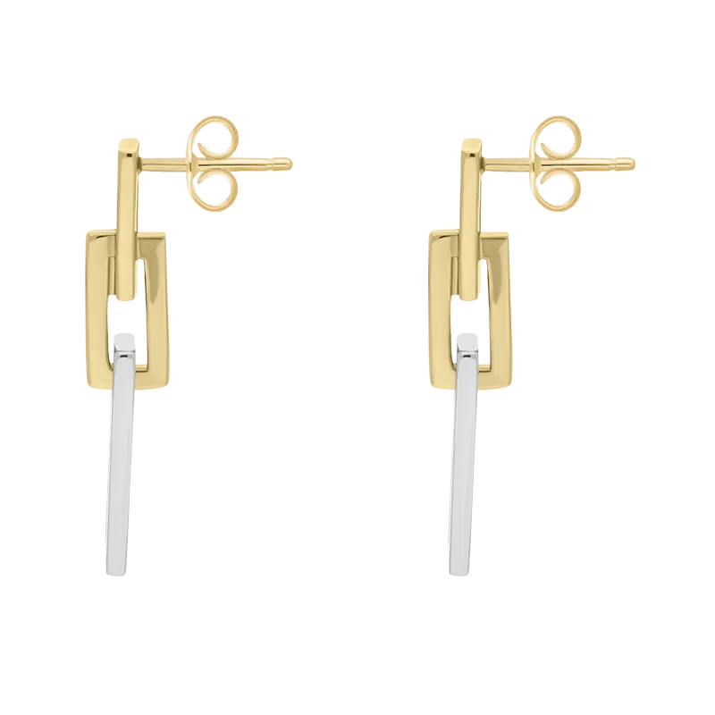 9ct Yellow And White Gold Interlocking Oblong Earrings D