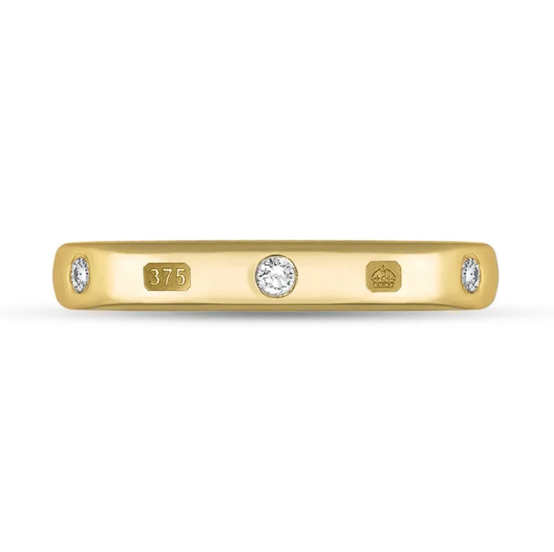9ct Yellow Gold 0.12ct Diamond King's Coronation Hallmark 3mm Ring D