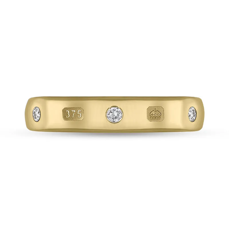 9ct Yellow Gold 0.15ct Diamond Queen's Jubilee Hallmark 4mm Ring D