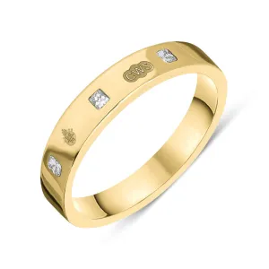 9ct Yellow Gold 0.18ct Diamond Queen's Jubilee Hallmark Princess Cut 4mm Ring D