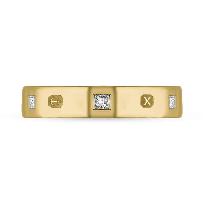 9ct Yellow Gold 0.18ct Diamond Queen's Jubilee Hallmark Princess Cut 4mm Ring D
