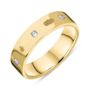 9ct Yellow Gold 0.24ct Diamond Queen's Jubilee Hallmark Princess Cut 5mm Ring D